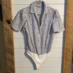 Draper James RSVP Patriotic‎ Linen Blend Bodysuit-Size XS